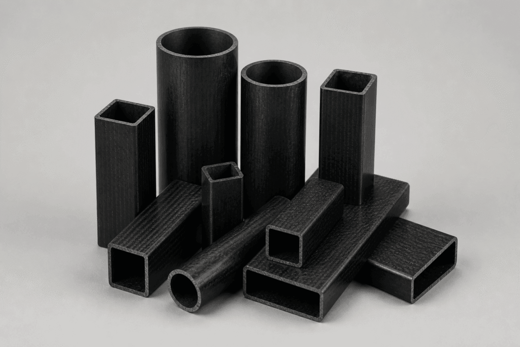 Pultruded carbon fiber tubes in round and rectangular profiles