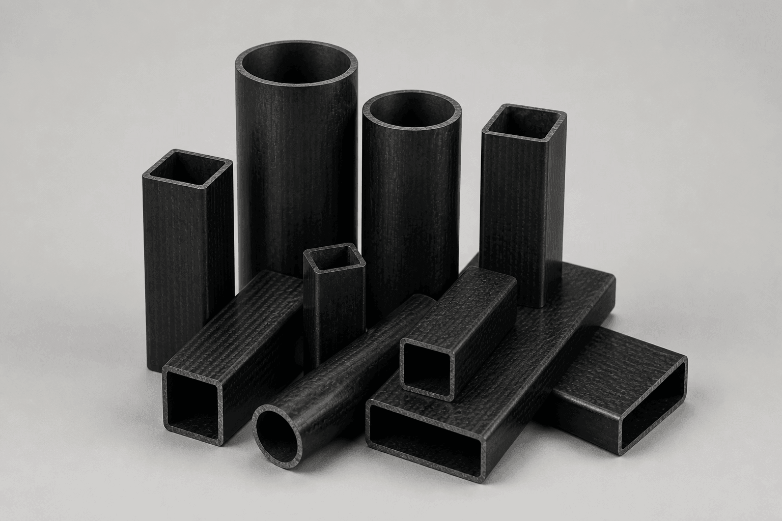 Pultruded carbon fiber tubes in round and rectangular profiles