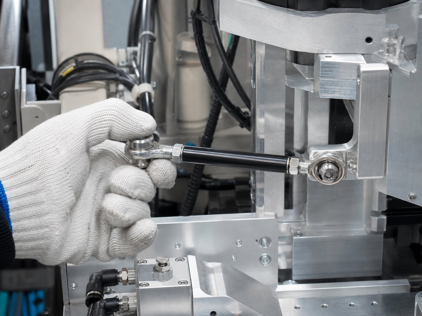Carbon fiber threaded linkage rod installed in industrial automation