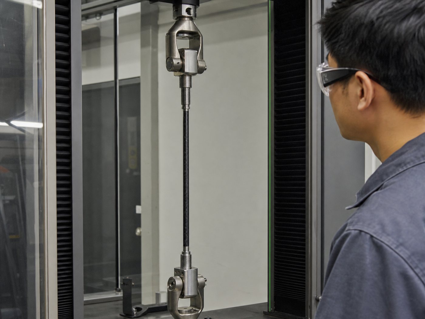Axial pull-out test of a bonded threaded insert in a carbon fiber rod