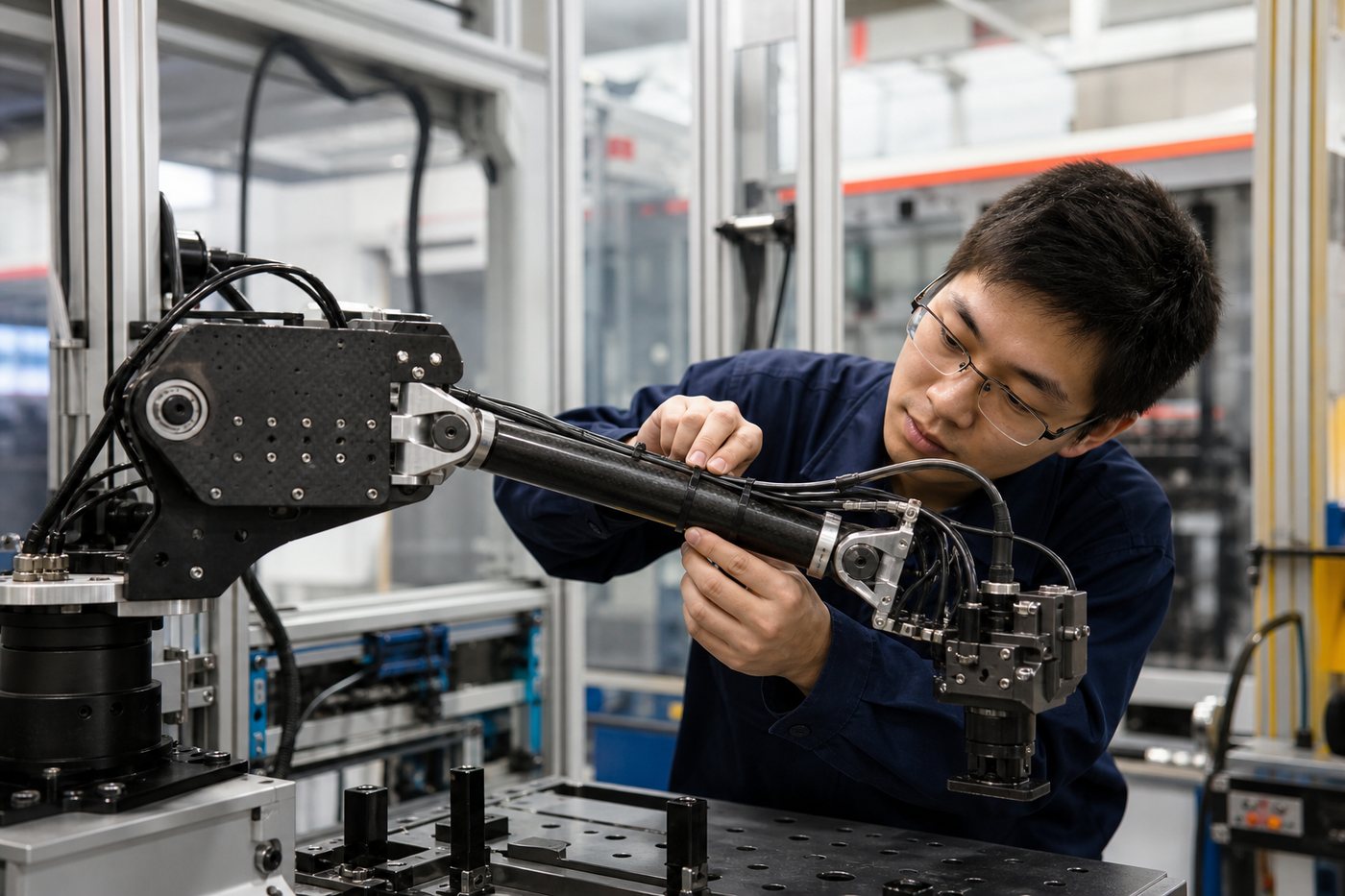 Custom carbon fiber assembly installed in industrial automation equipment