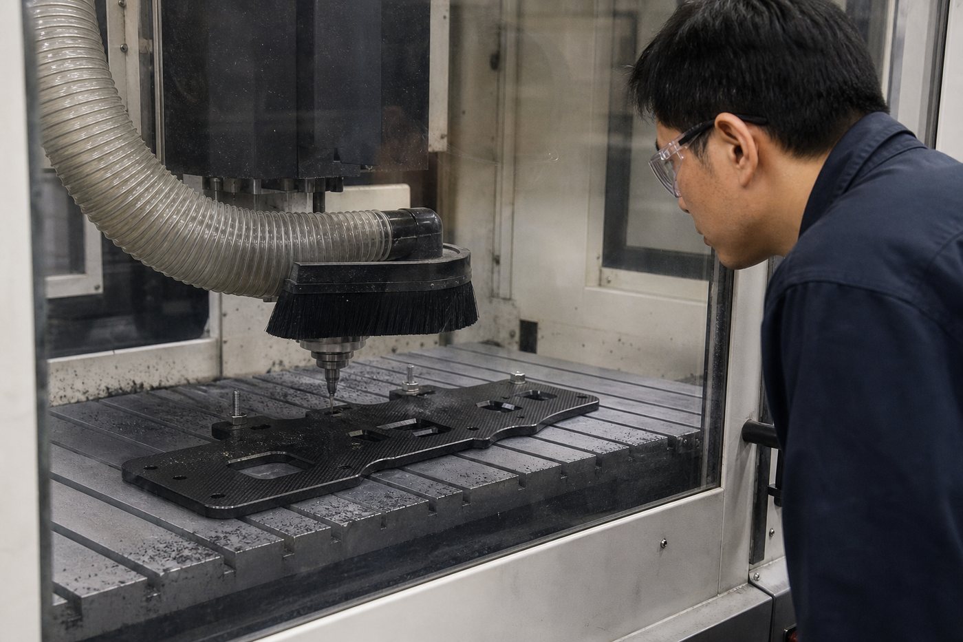 CNC machining support for a custom carbon fiber part