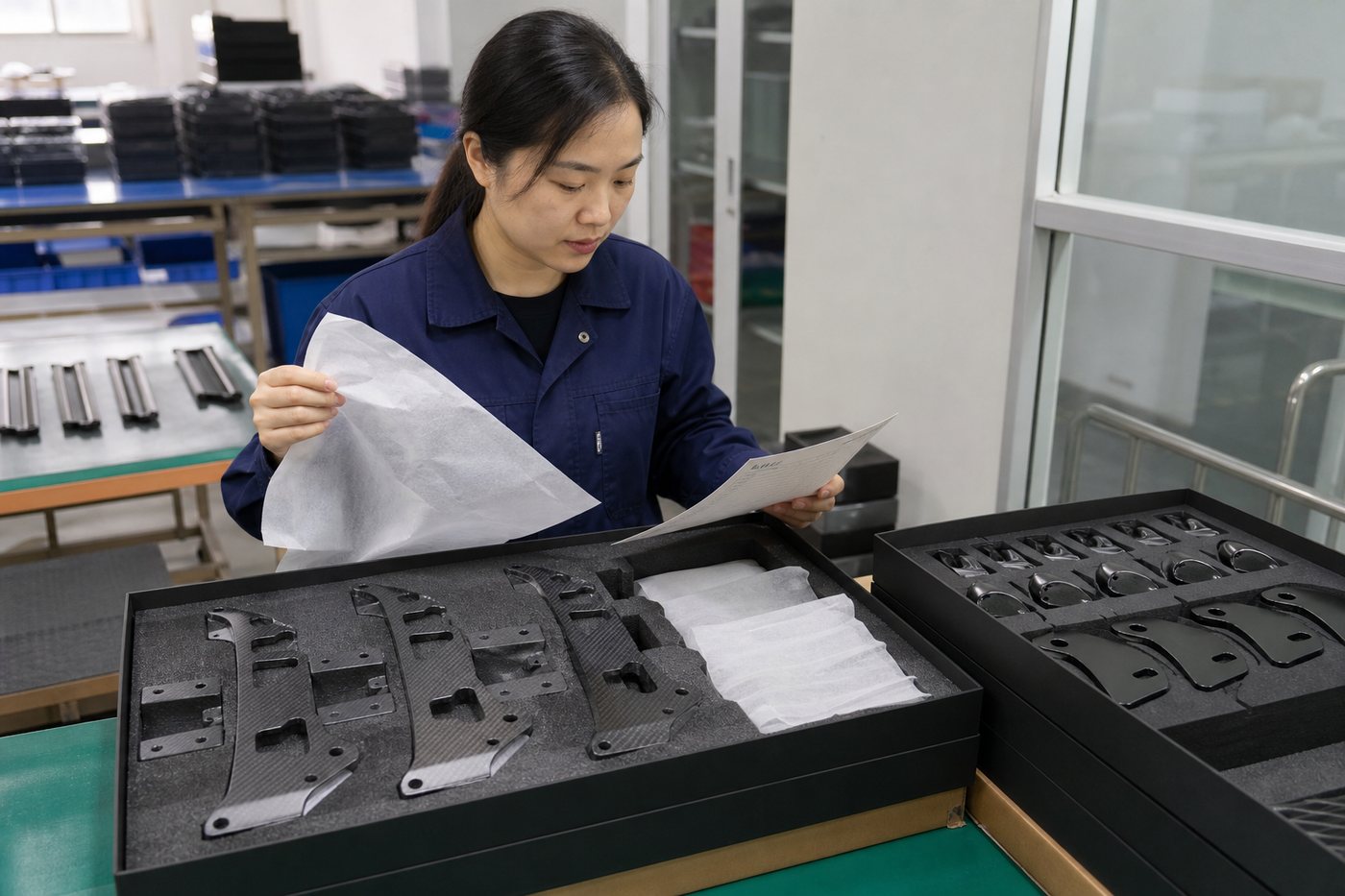 Production inspection and packing for repeat OEM carbon fiber supply