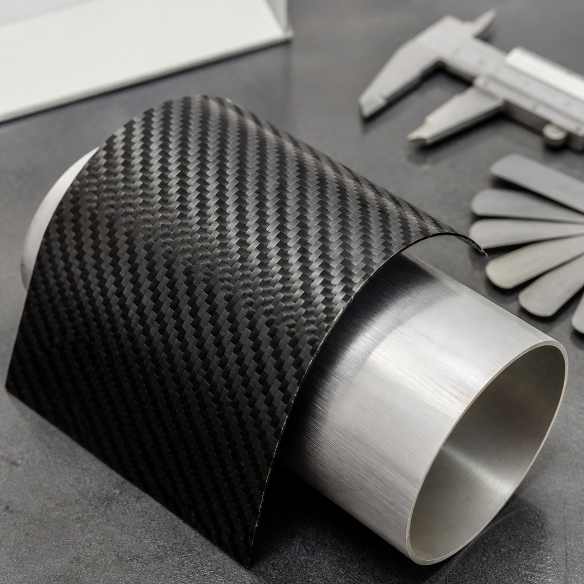 Ultra thin flexible carbon fiber sheet bending around a curved surface