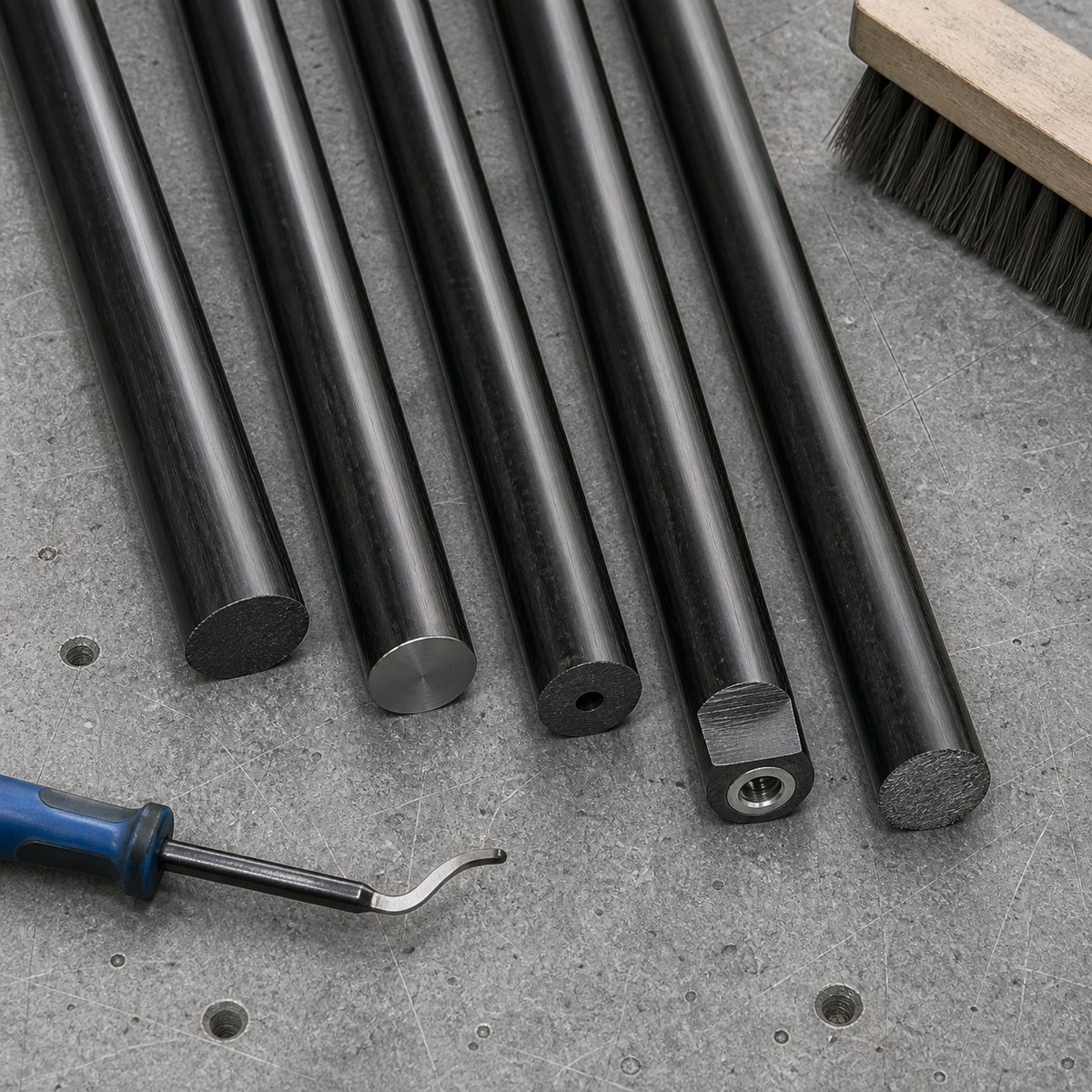 Custom end processing options for solid pultruded carbon fiber rods