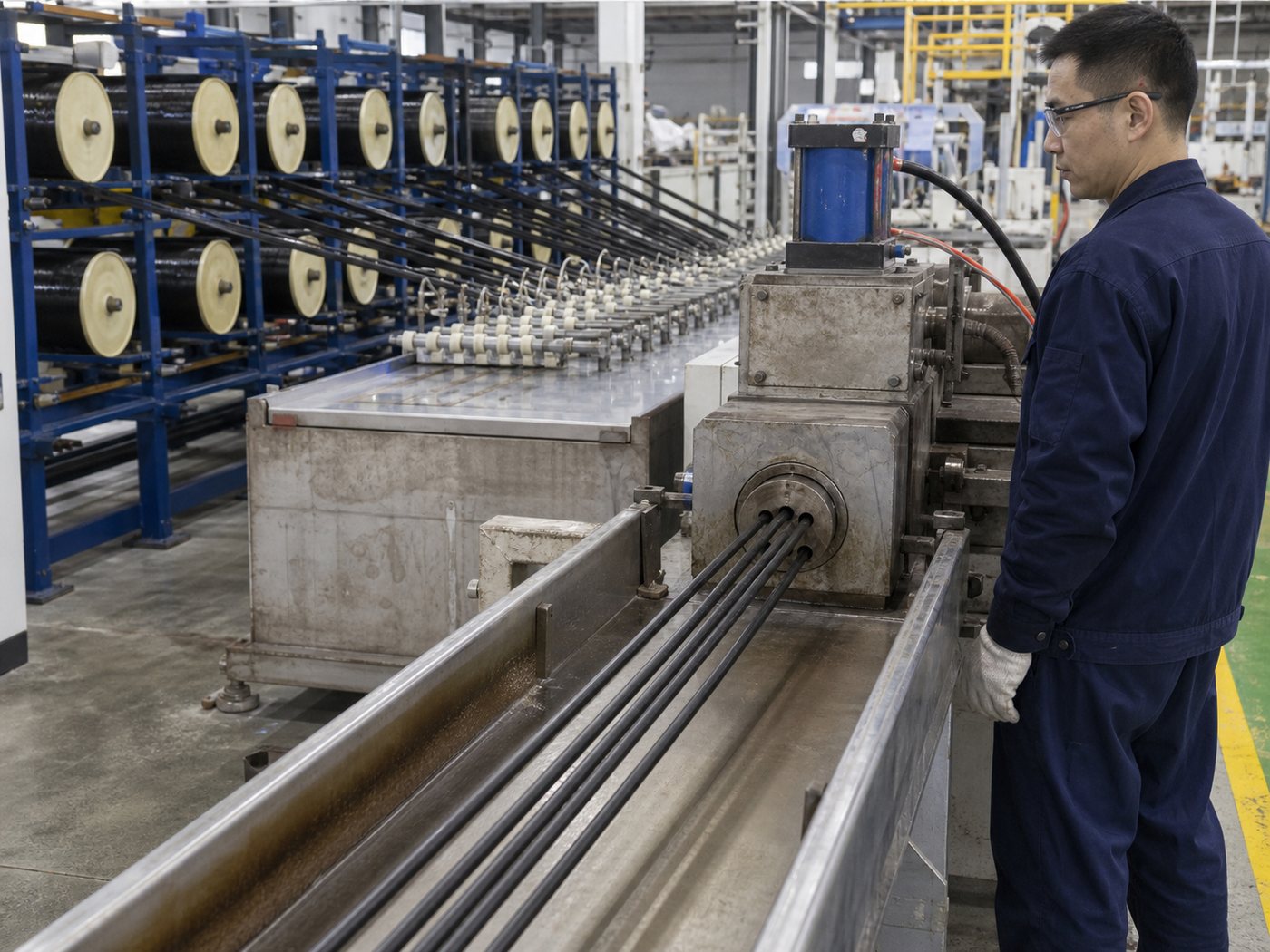 Continuous production of solid CFRP rods on a carbon fiber pultrusion line