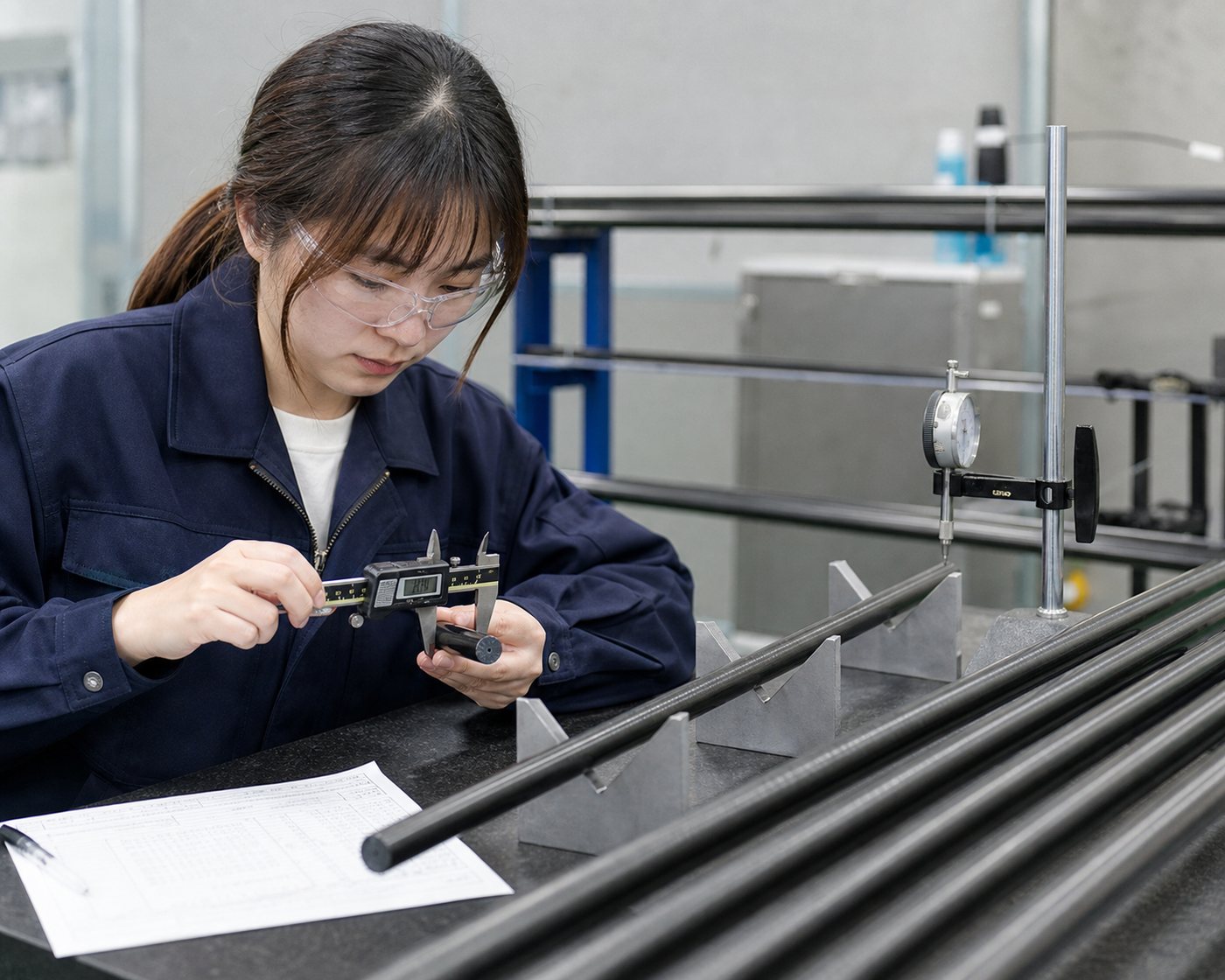 Diameter and straightness inspection of pultruded carbon fiber rods