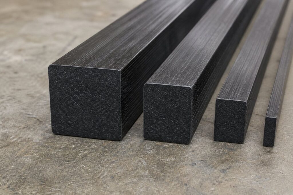 Solid square cross sections of custom carbon fiber rods