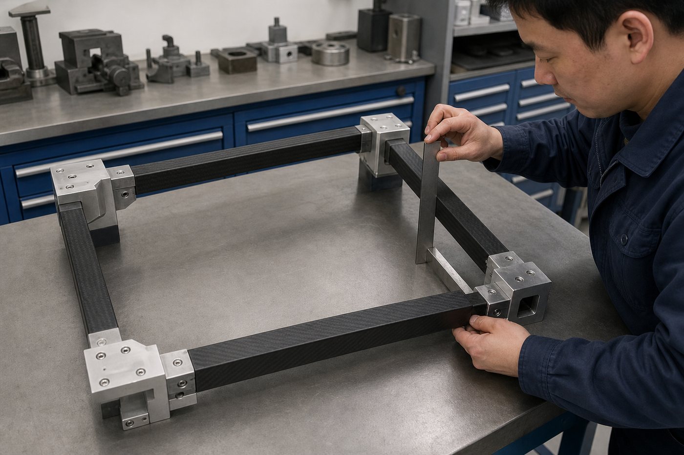 Carbon fiber square rod precision fixture frame with aluminum joints