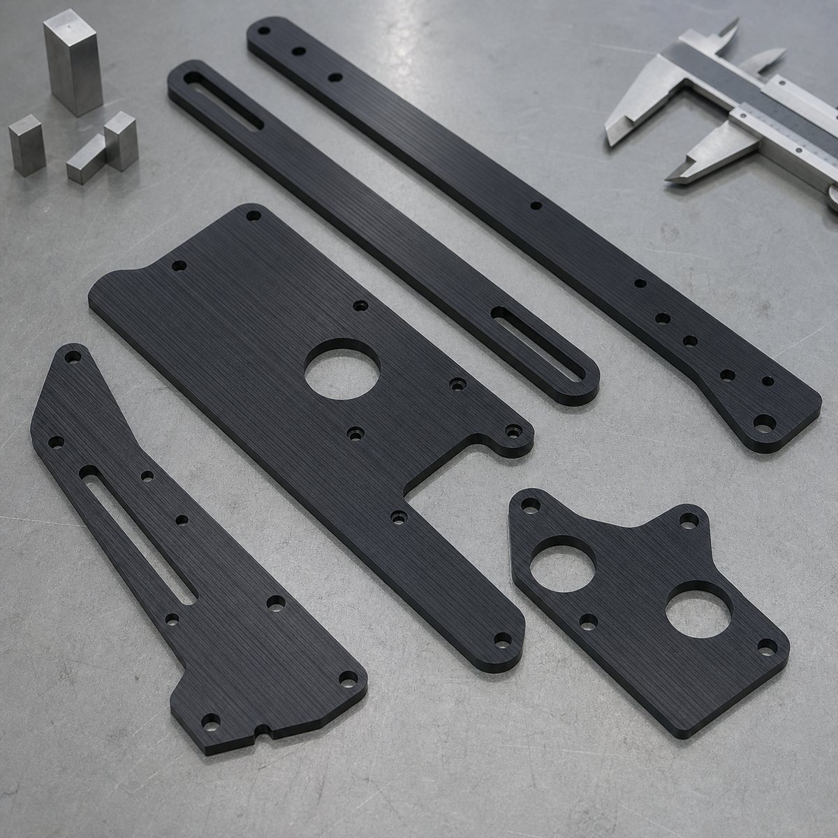 CNC cut unidirectional carbon fiber sheet parts with holes and slots