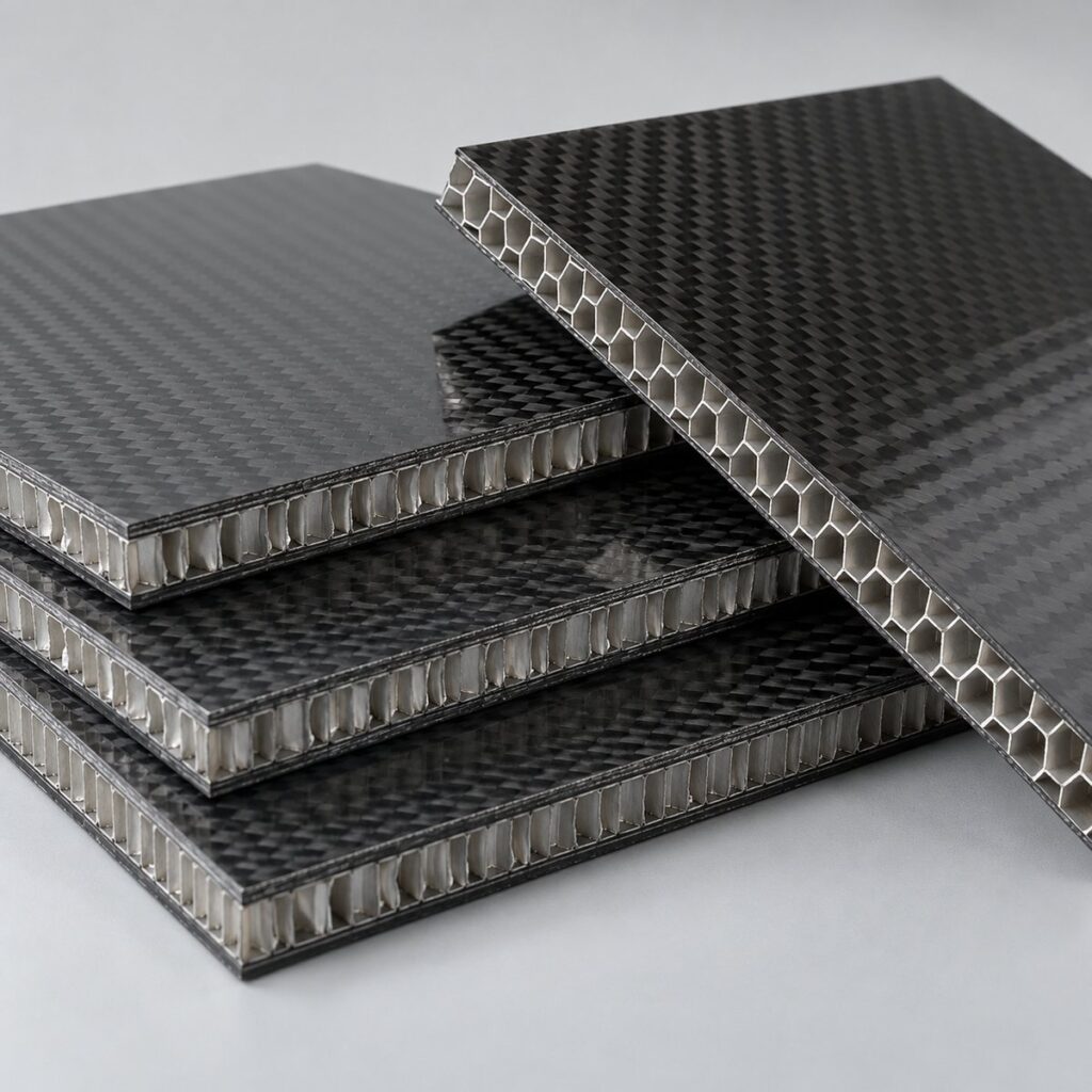 Custom carbon fiber sandwich panels with exposed honeycomb cores
