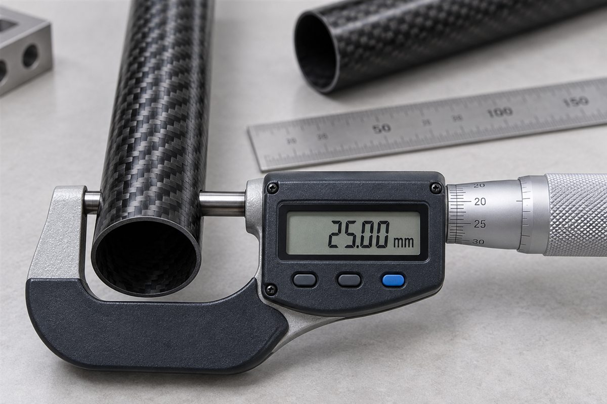 Illustration of outside diameter inspection for a roll wrapped carbon fiber tube