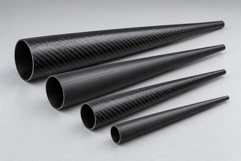 Illustration of custom tapered carbon fiber tubes with different large-end and small-end diameters